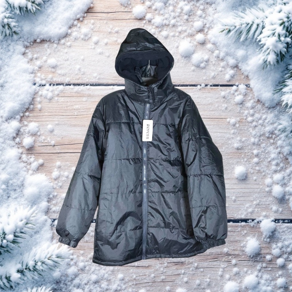 Revess New w Tag Blackish Navy Zip Puffer Winter Coat w Zip Off Hood Men Large
